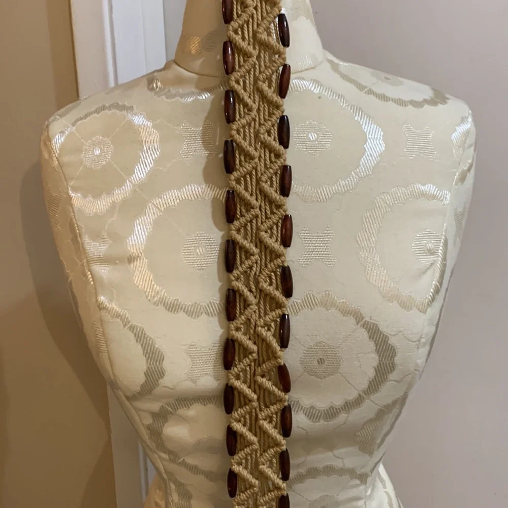 Artisan Beaded Macramé Tan Brown Rope Tie Belt